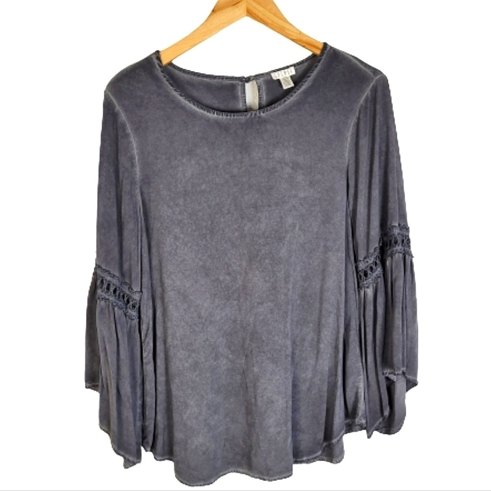 Spense Gray burnout boho bell sleeve top